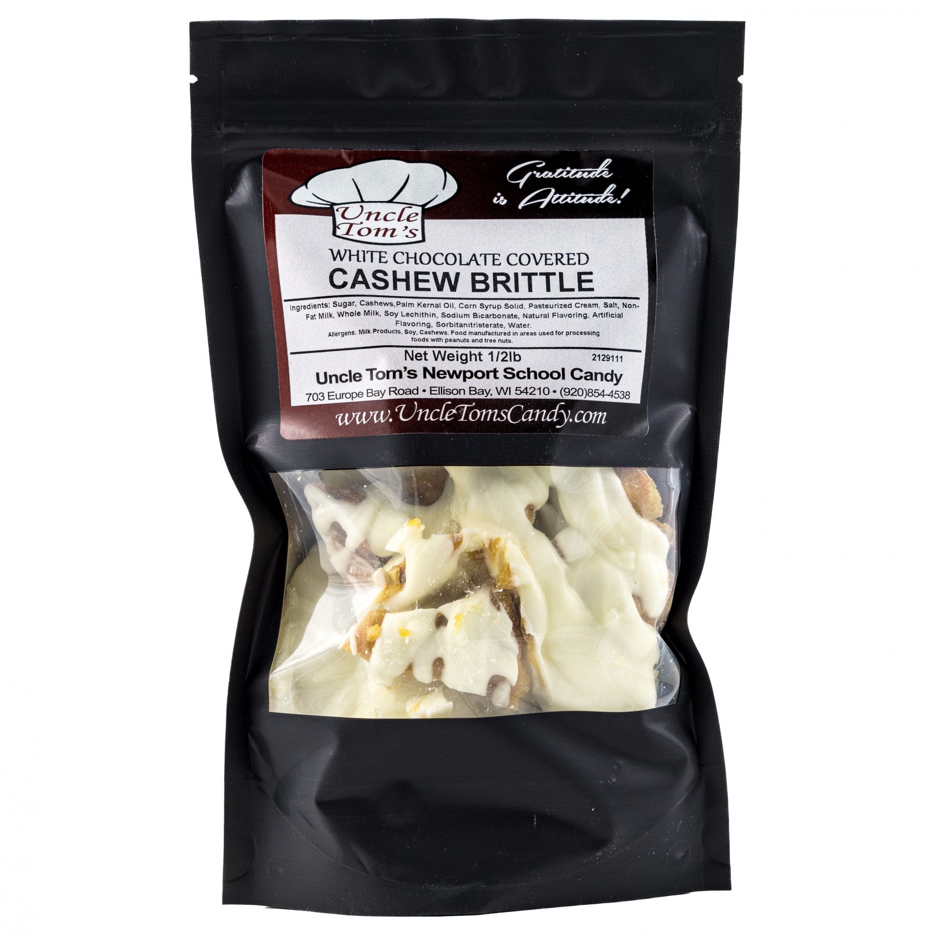 White Chocolate Covered Cashew Brittle 1/2 lbs Uncle Tom's Candy
